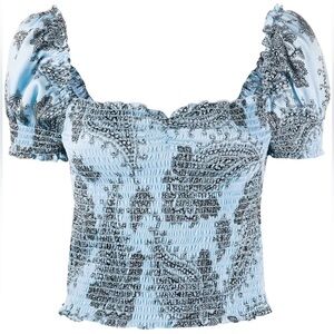 Sandro Beleen Smocked Paisley Print Cropped Top